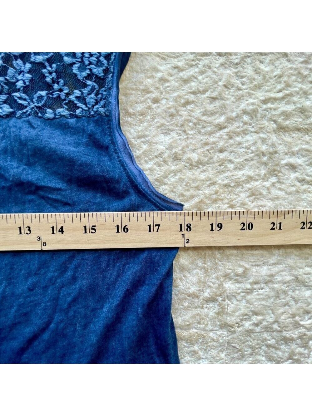 Blue Cotton and Lace Short Sleeved Blouse Tank, Size Large - Picture 6 of 8